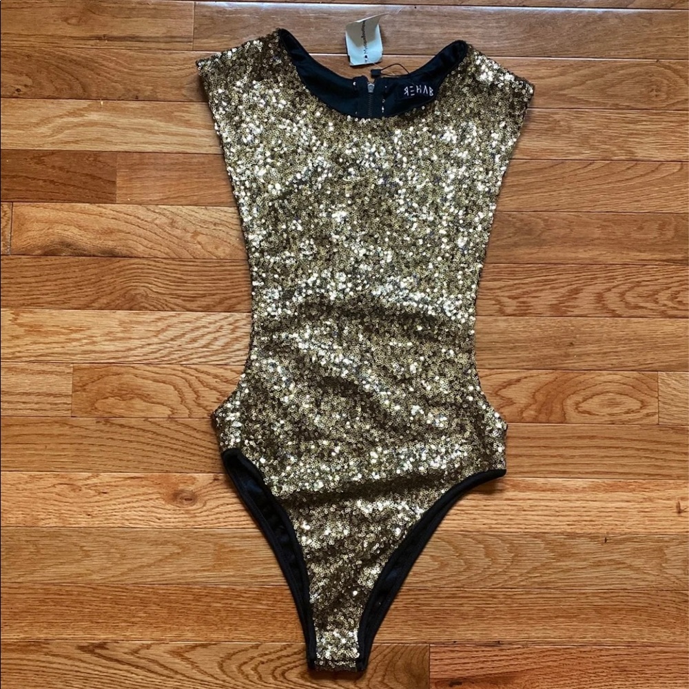 Gold Sequin Bodysuit Size S NWT
